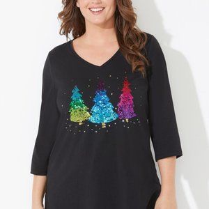 COPY - Catherines Christmas Shimmer Sequin Shirt Top Beautiful Black Sz 4X 30/3…